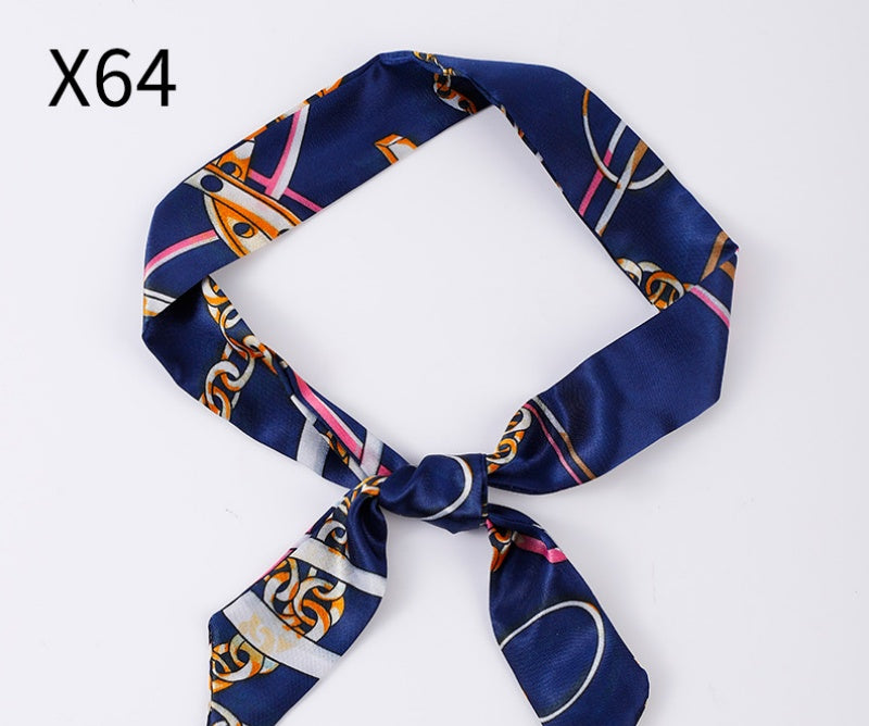 Vintage Print Skinny Twilly Bag Scarf - X64