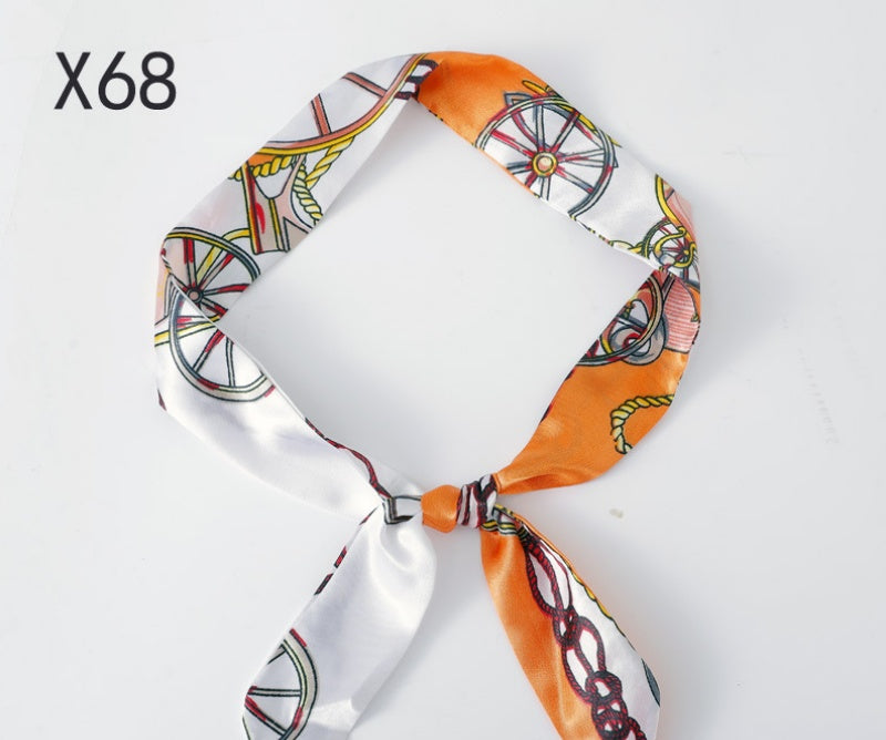 Vintage Print Skinny Twilly Bag Scarf - X68