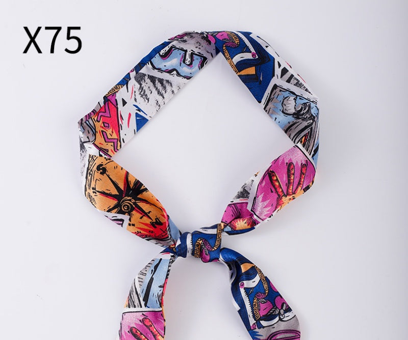 Vintage Print Skinny Twilly Bag Scarf - X75