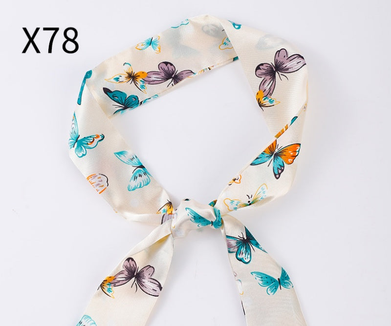 Vintage Print Skinny Twilly Bag Scarf - X78