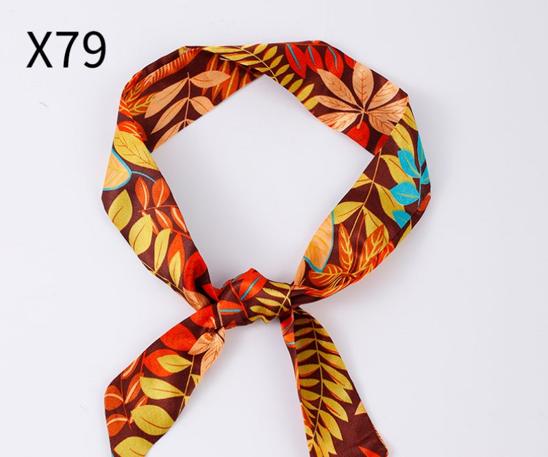 Vintage Print Skinny Twilly Bag Scarf - X79