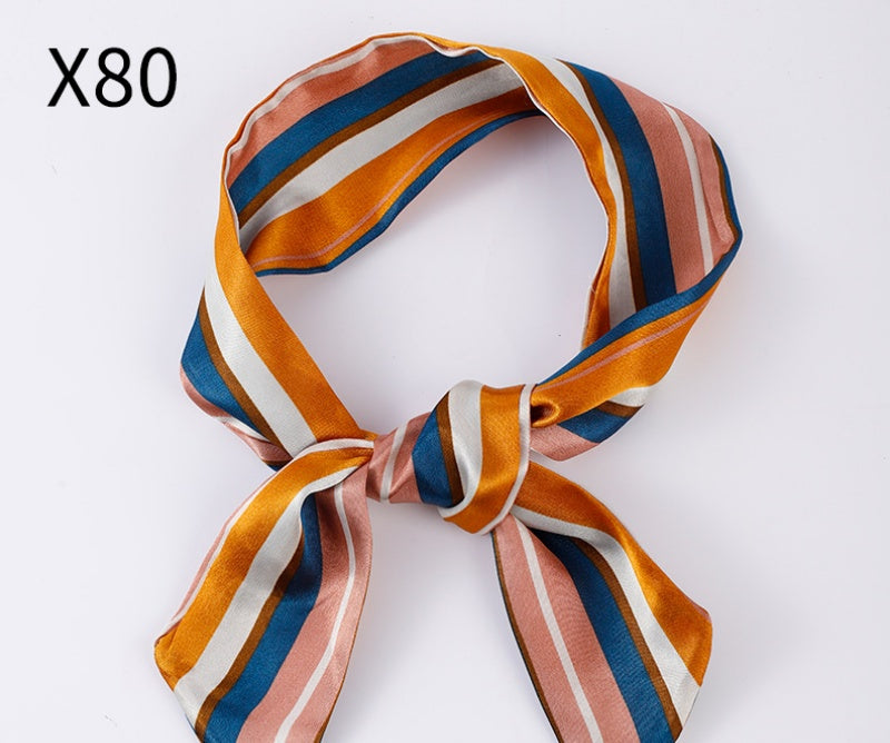 Vintage Print Skinny Twilly Bag Scarf - X80