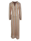 Collared Crochet Knit Slit Maxi Dress - Brown