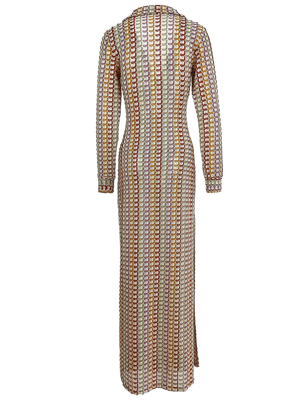 Collared Crochet Knit Slit Maxi Dress - Brown - 1
