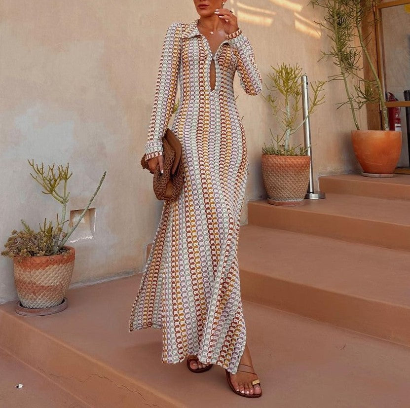 Collared Crochet Knit Slit Maxi Dress - view 1