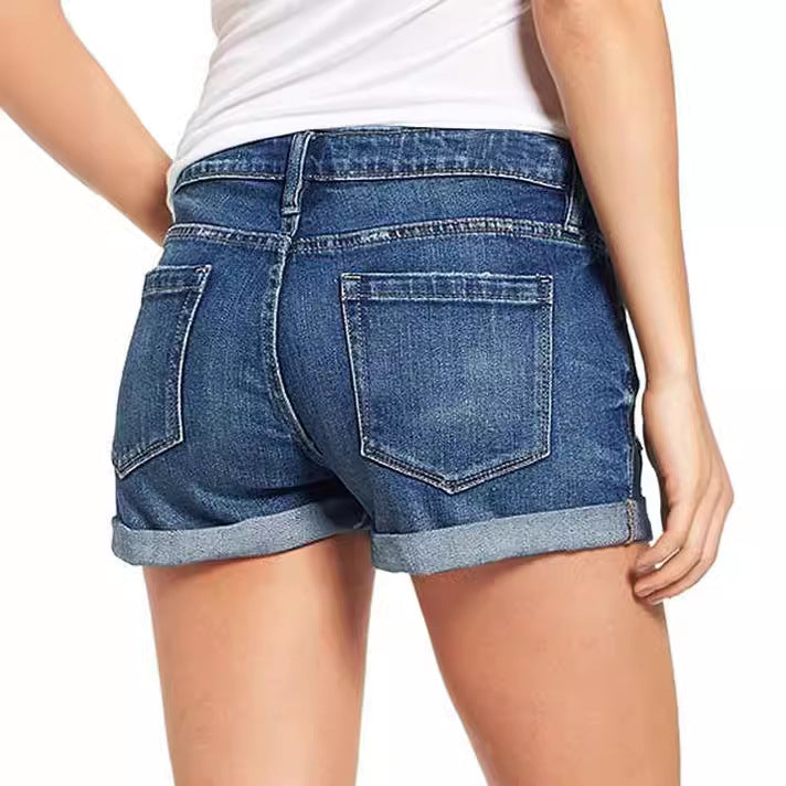 Ripped Roll Cuff Mid Rise Denim Shorts - view 2