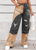 Two Tone Distressed Baggy Jeans - Black
