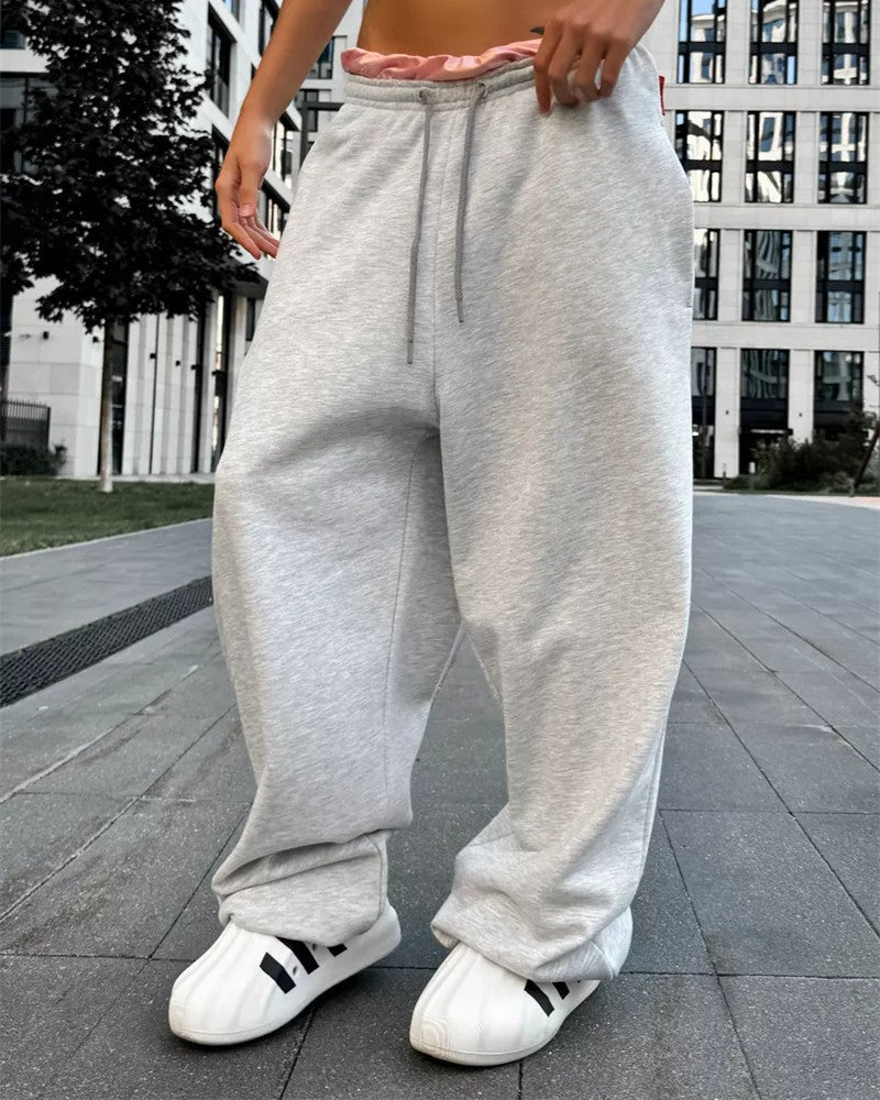 Drawstring Wide Leg Balloon Sweatpants - Grey