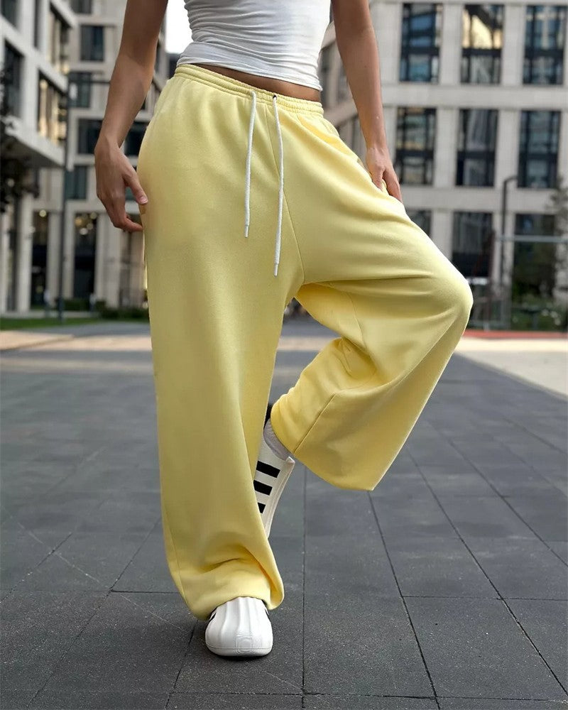 Drawstring Wide Leg Balloon Sweatpants - Yellow