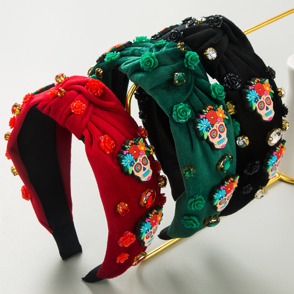 Sugar Skull Beaded Knot Headband