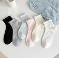 Ruffle Trim Ribbed Ankle Socks - White