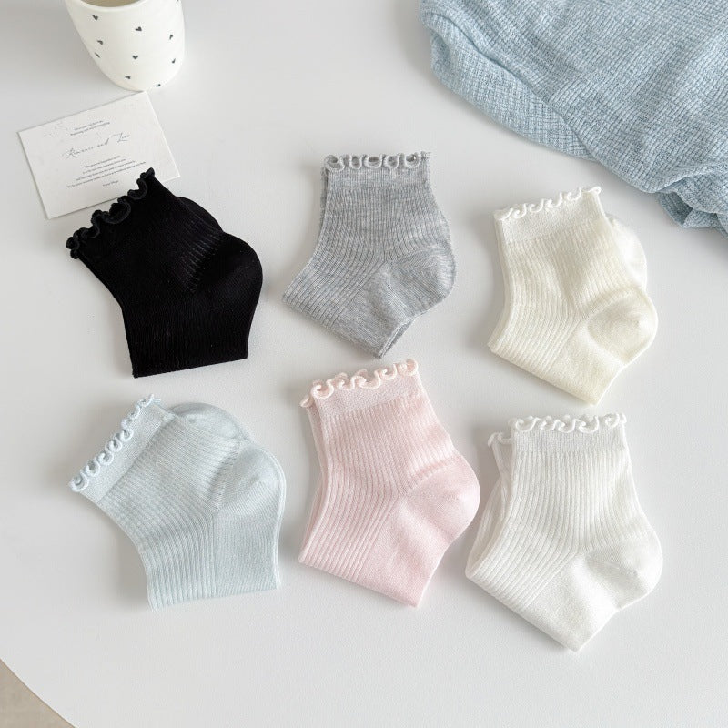 Ruffle Trim Ribbed Ankle Socks - White - 2