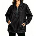 Stand Collar Denim Pullover Sweatshirt - Black
