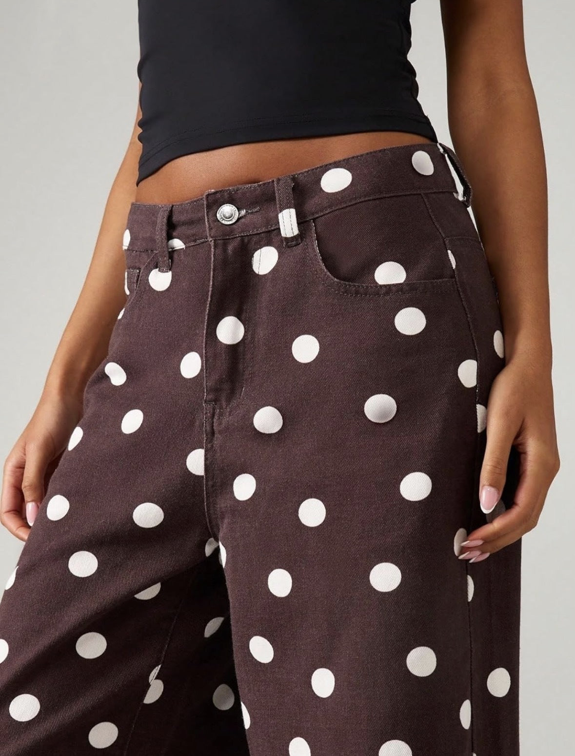 High Rise Polka Dot Baggy Wide Leg Jeans - Wine_red - 1