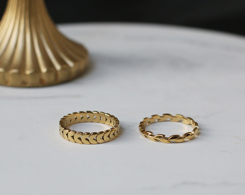 Braided Wheat Band Stacking Ring - Gold-1 - 1