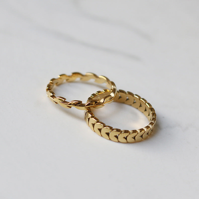 Braided Wheat Band Stacking Ring - Gold-1 - 2