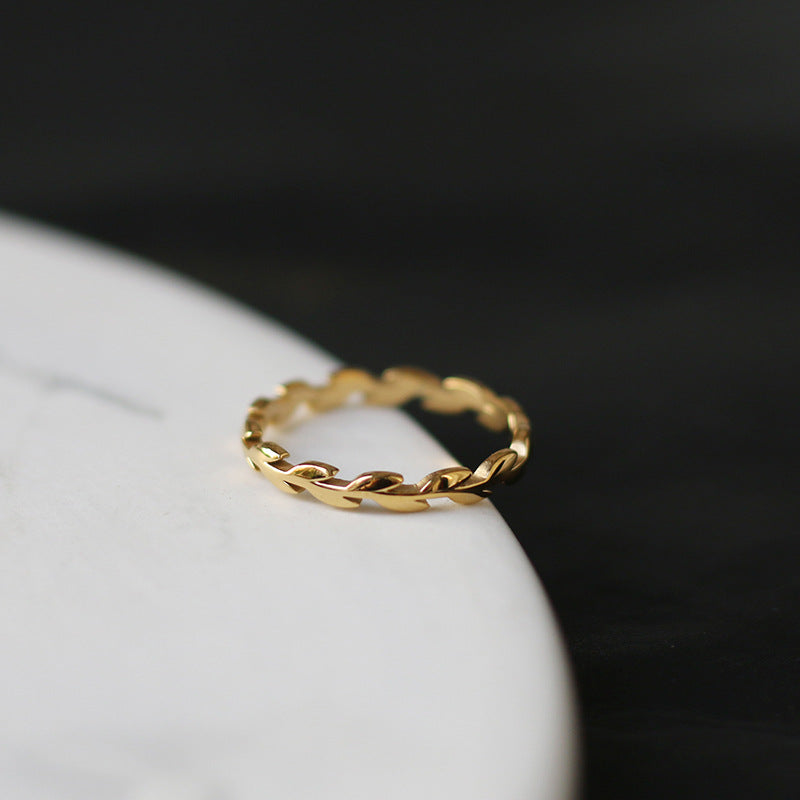 Braided Wheat Band Stacking Ring - Gold-2