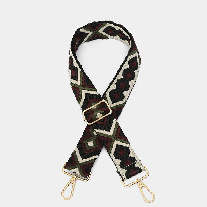 Wide Woven Chevron Crossbody Bag Strap - Black - 1