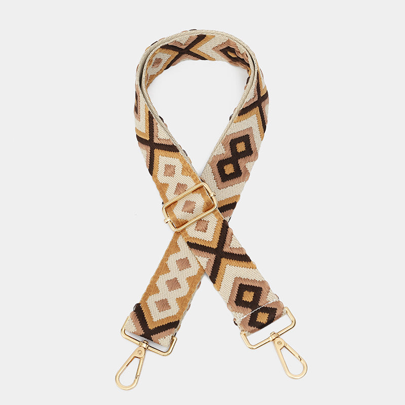 Wide Woven Chevron Crossbody Bag Strap - Coffee