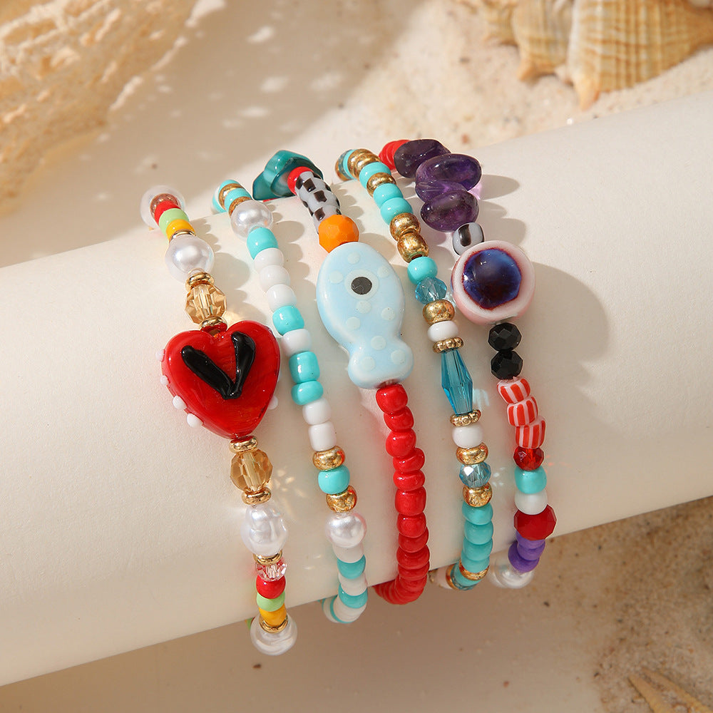 Seed Bead Stacking Bracelet Set With Fish Charm