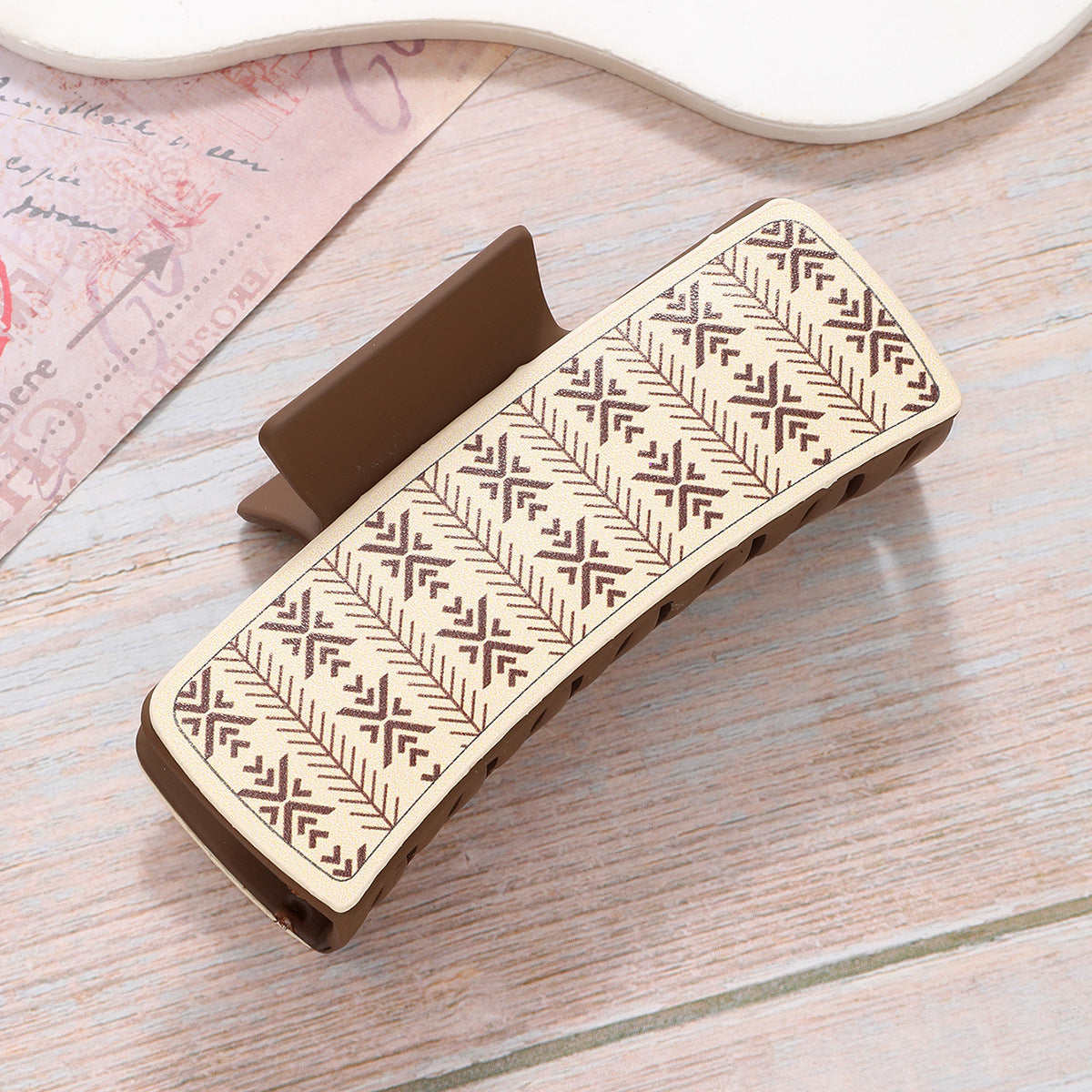 Cow Print Curved Rectangular Hair Claw - C1