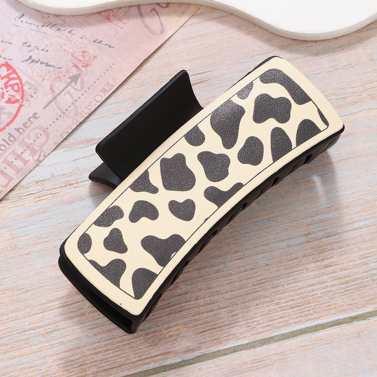 Cow Print Curved Rectangular Hair Claw - C2