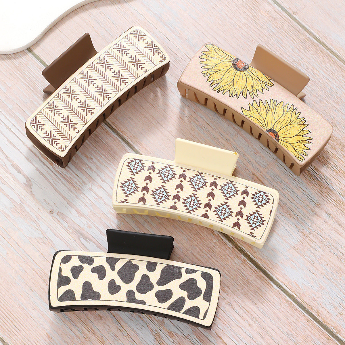 Cow Print Curved Rectangular Hair Claw
