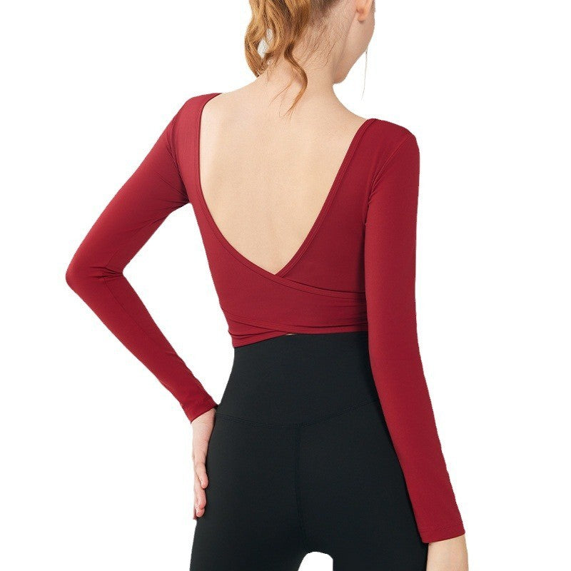 Square Neck Cross Back Cropped Long Sleeve Yoga Top