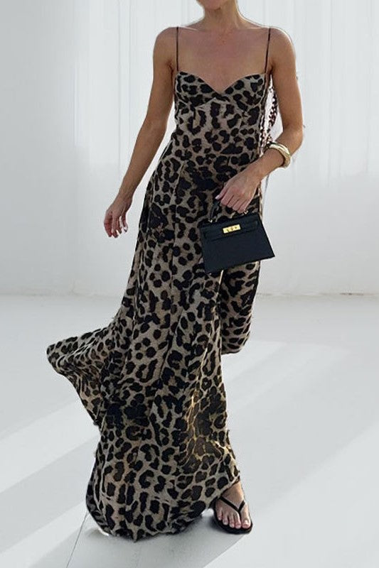 Leopard Print Spaghetti Strap Maxi Dress - Leopard - 2