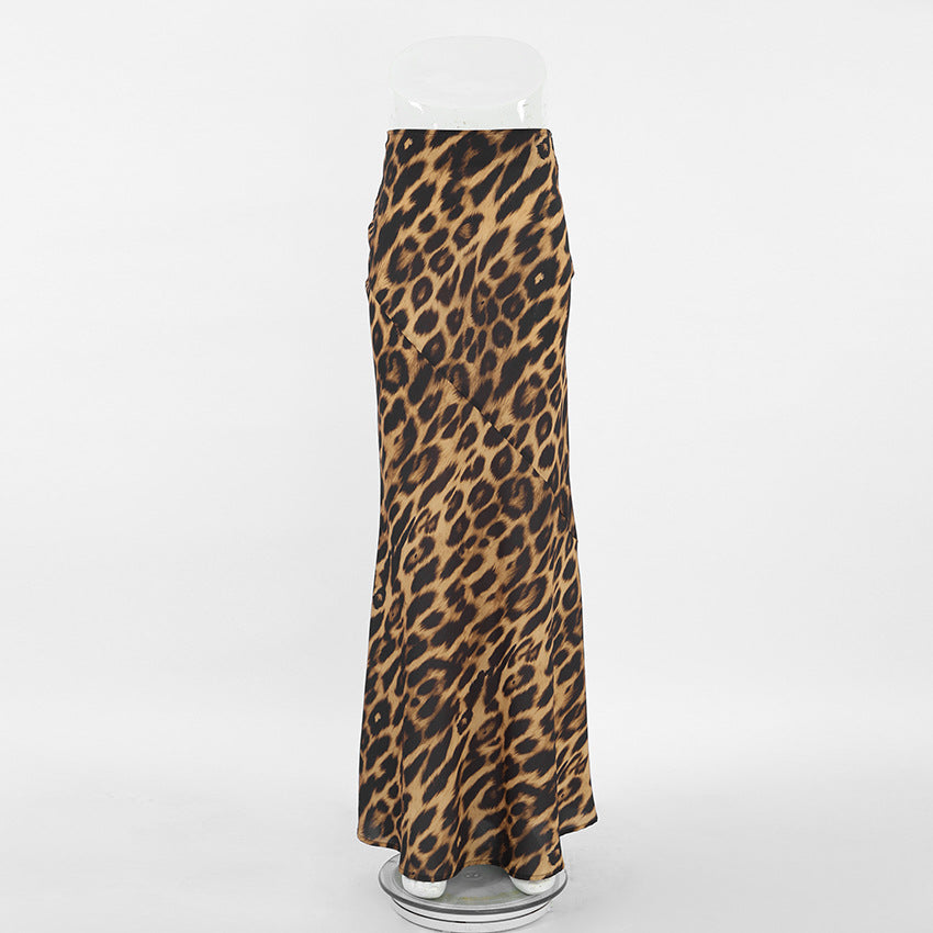 Animal Print Bias Cut Mermaid Maxi Skirt - Brown