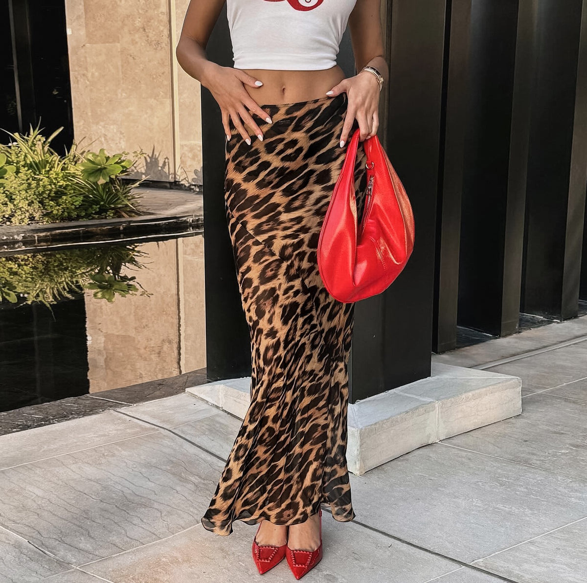 Animal Print Bias Cut Mermaid Maxi Skirt - view 1