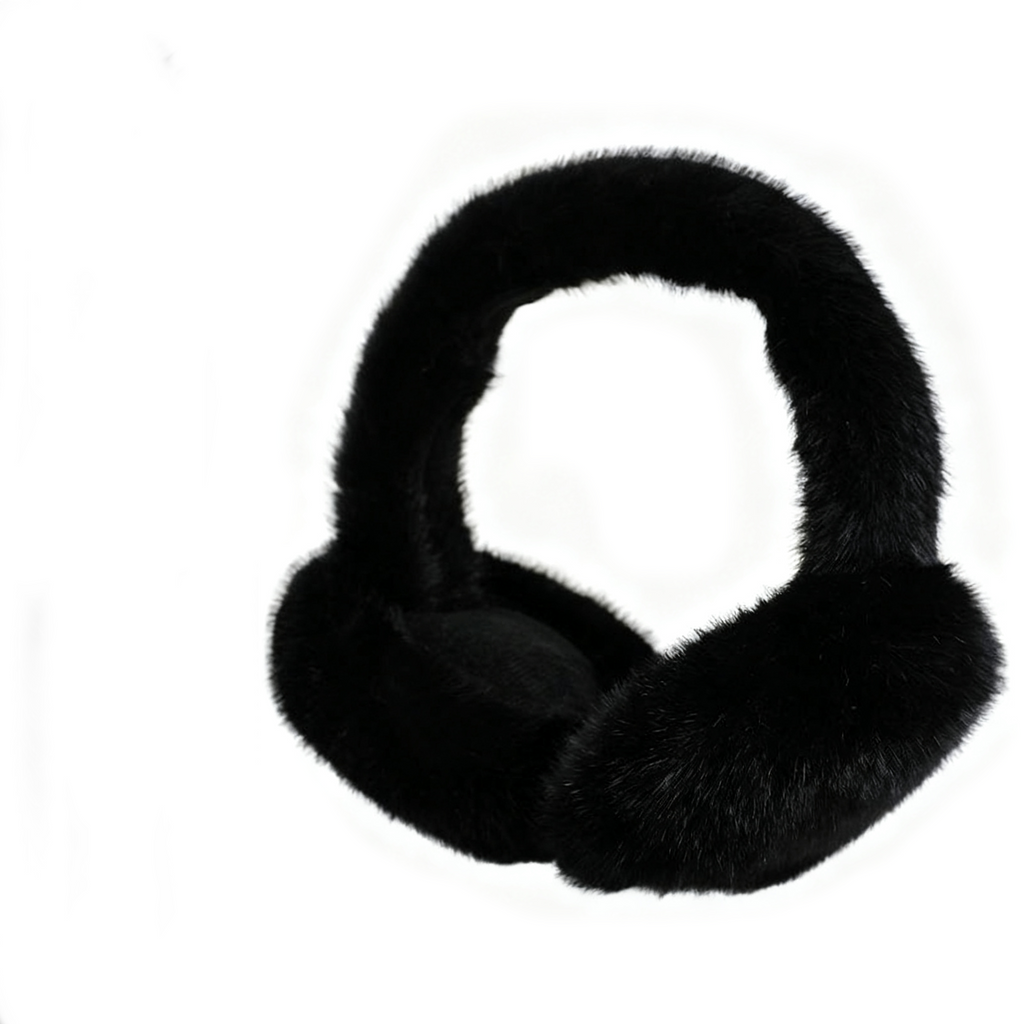 Thick Faux Fur Round Winter Earmuffs - Black