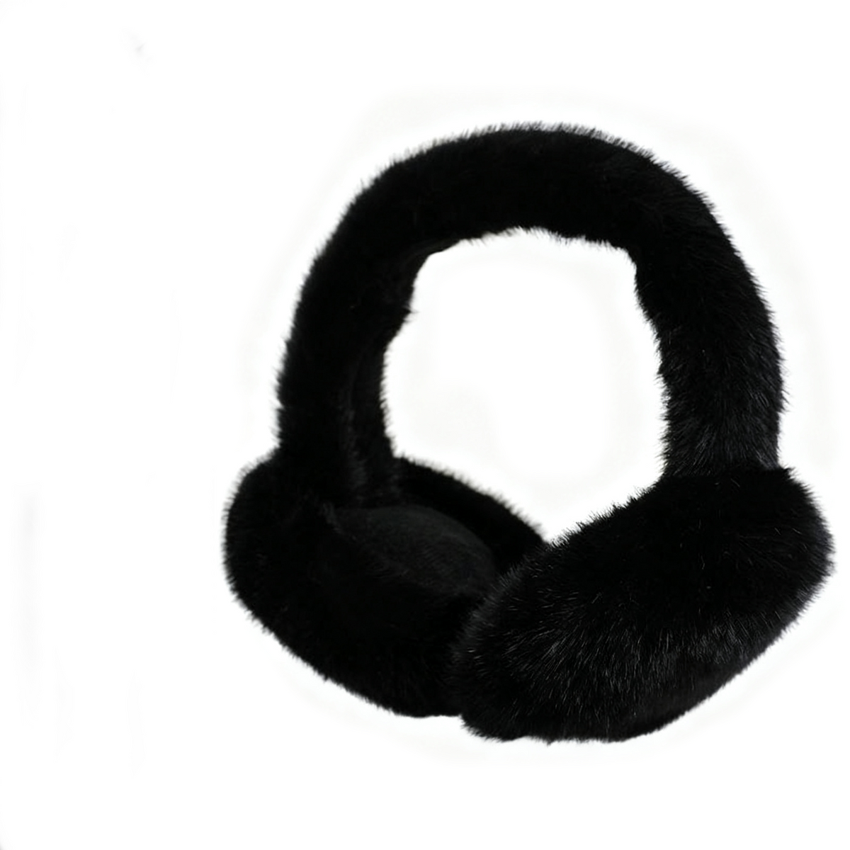 Thick Faux Fur Round Winter Earmuffs - Black