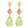 Wire Wrapped Resin Teardrop Drop Earrings - Green