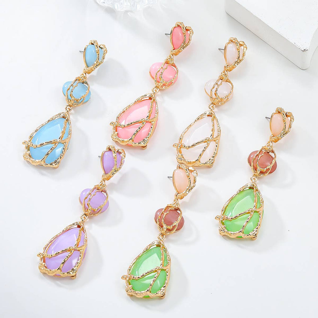 Wire Wrapped Resin Teardrop Drop Earrings