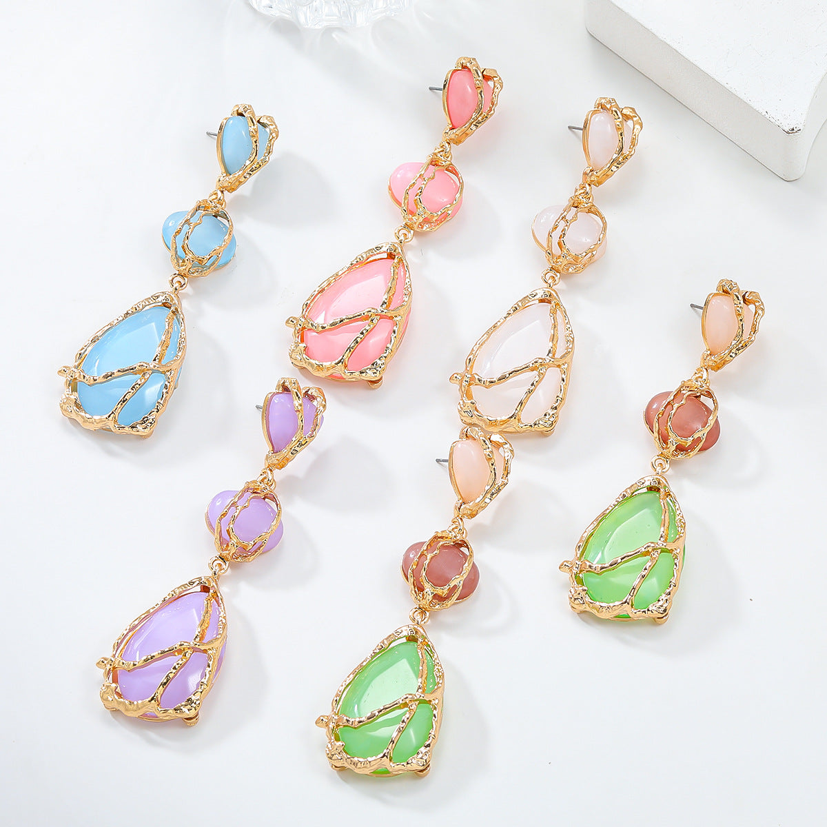 Wire Wrapped Resin Teardrop Drop Earrings - view 1