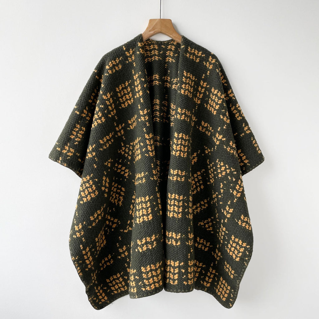Open Front Wrap Cape With Whipstitch Trim - Yellow