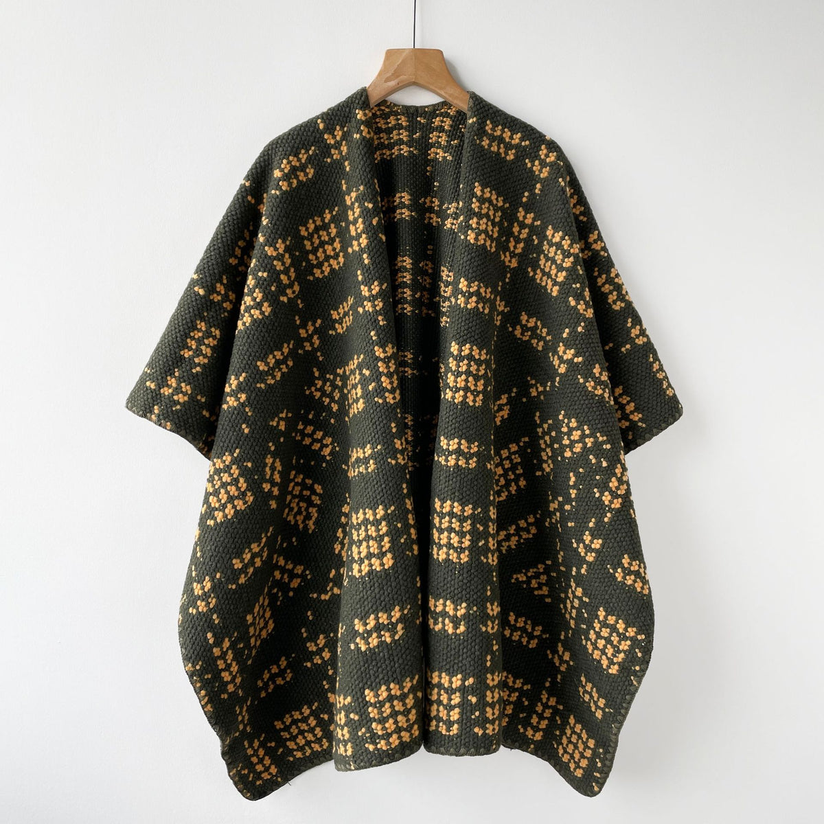 Open Front Wrap Cape With Whipstitch Trim - Yellow
