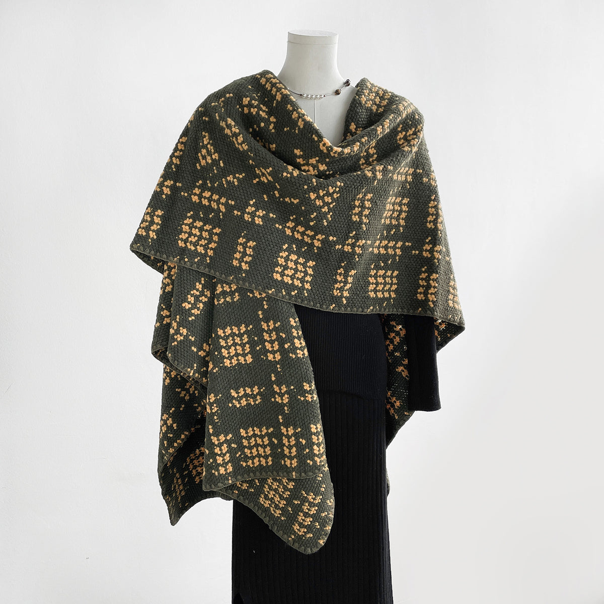 Open Front Wrap Cape With Whipstitch Trim - Yellow - 1