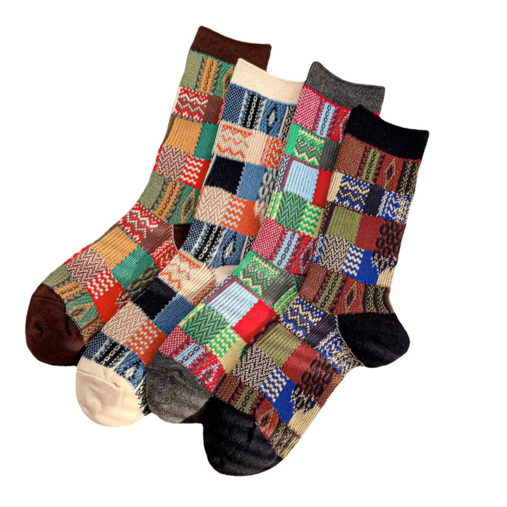 Patchwork Check Knit Vintage Crew Socks