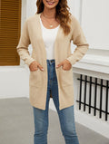 Waffle Knit Longline Pocket Cardigan - Apricot