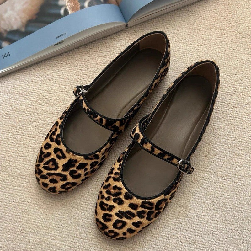 Leopard Print Mary Jane Ballet Flats - Leopard