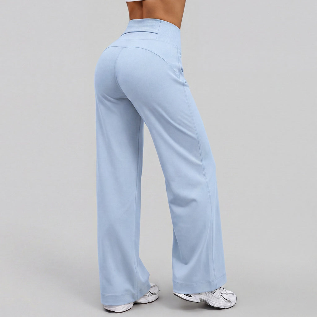 Lightweight High Waist Straight Leg Yoga Pants - Petite Blue