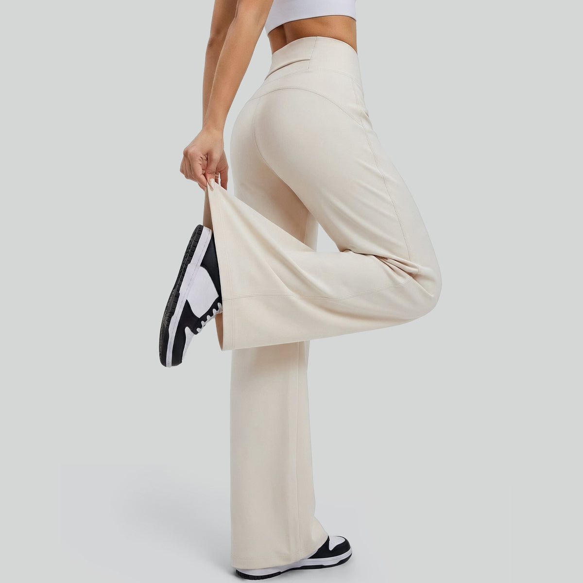 Lightweight High Waist Straight Leg Yoga Pants - Petite Cream
