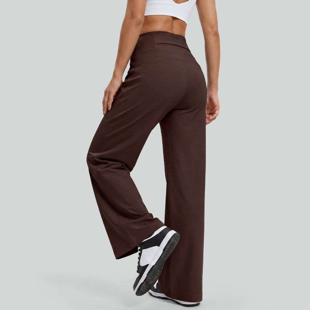 Lightweight High Waist Straight Leg Yoga Pants - Petite Espresso