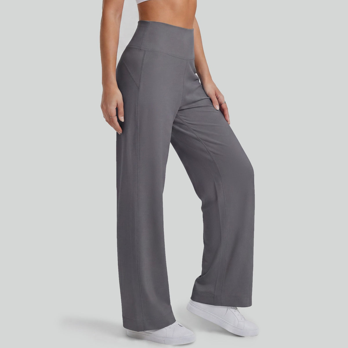 Lightweight High Waist Straight Leg Yoga Pants - Petite Gray