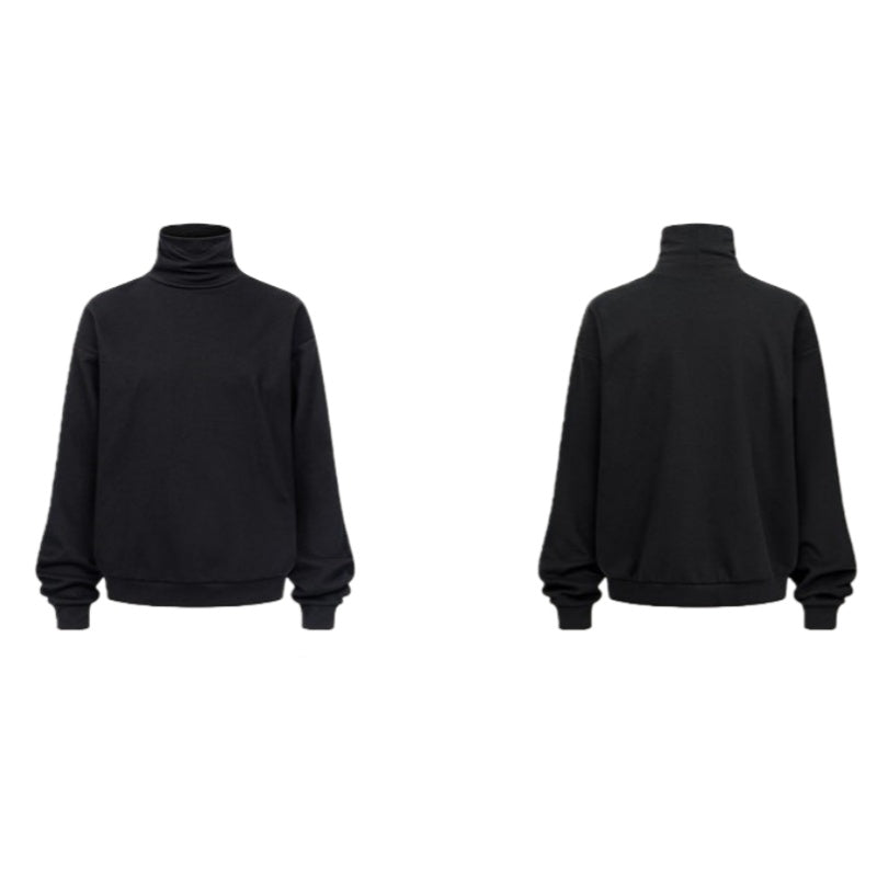 Oversized Funnel Neck Long Sleeve Top - Black