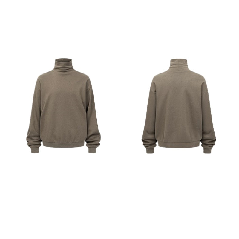 Oversized Funnel Neck Long Sleeve Top - LightBrown
