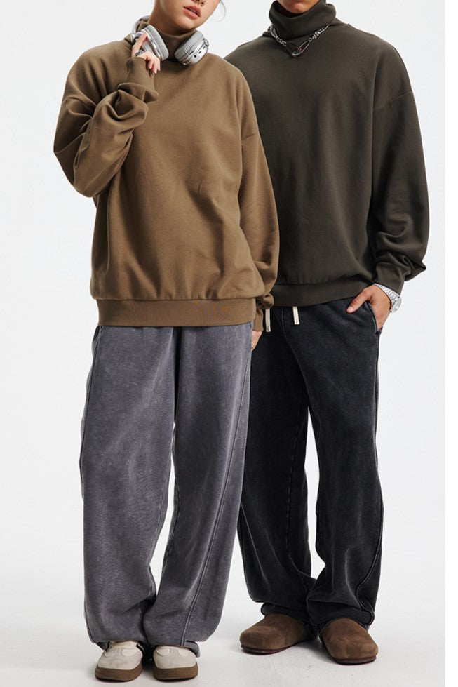 Oversized Funnel Neck Long Sleeve Top - LightBrown - 1