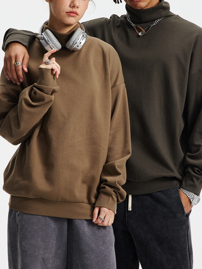 Oversized Funnel Neck Long Sleeve Top - LightBrown - 2